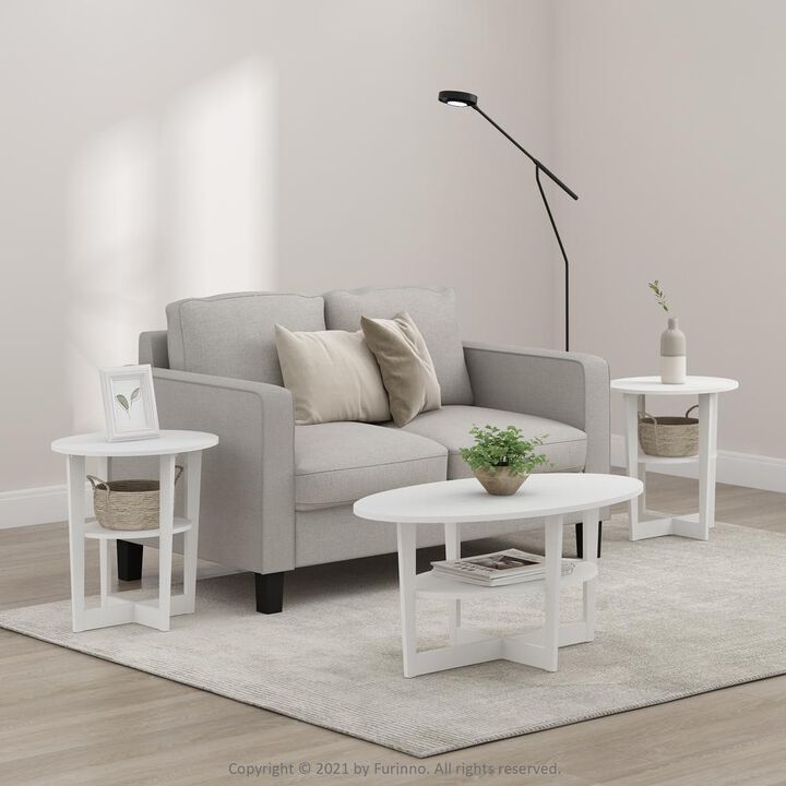 JAYA Oval End Table, White, Set of 2