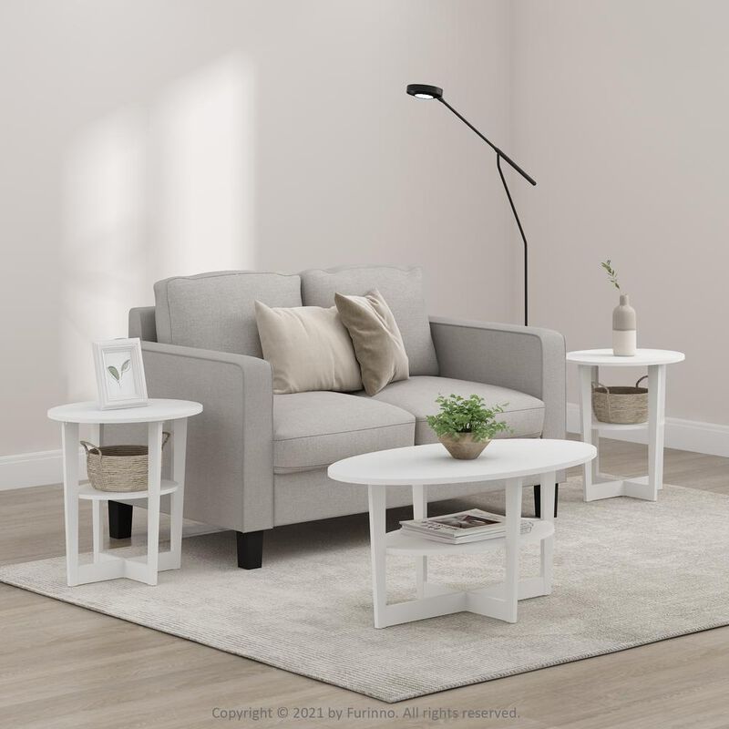 JAYA Oval End Table, White, Set of 2