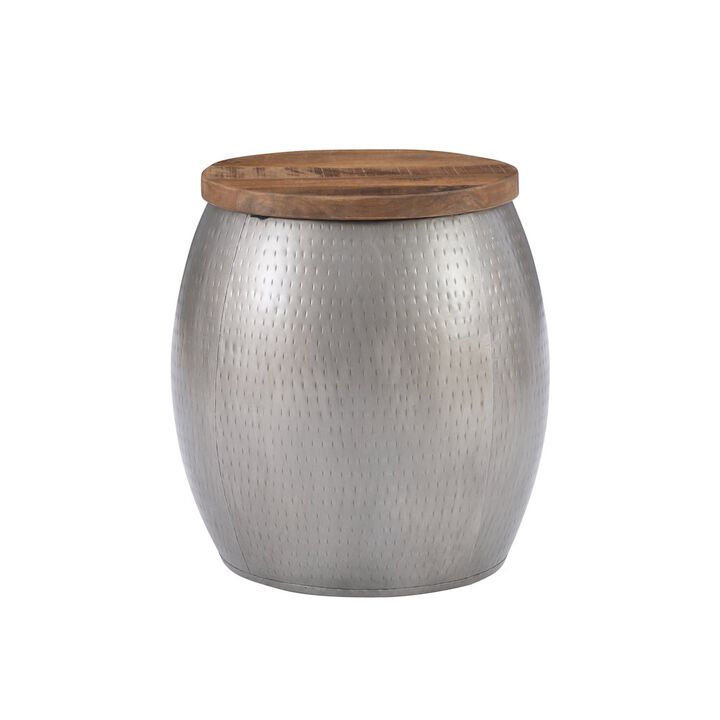 Linon Royce Drum Side Table With Storage Pewter