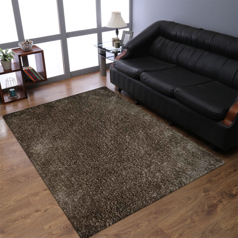 RUGSOTIC CARPETS HAND TUFTED SHAG POLYESTER ECO-FRIENDLY AREA RUGS - 3'11''x5'7'', Rectangle, Light Brown Beige, Solid Plain Design, High Pile Thick Handmade Anti Skid Rugs for Living Room K00111
