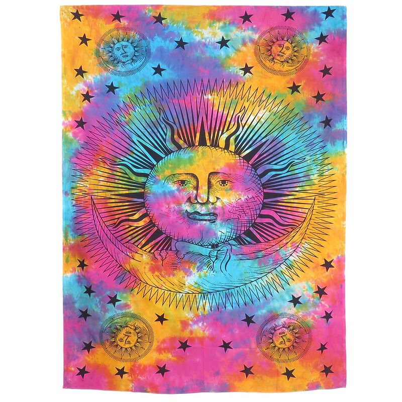 HomeRoots 80" X 56" Blue Pink And Yellow Cotton Hanging Tapestry image number 0