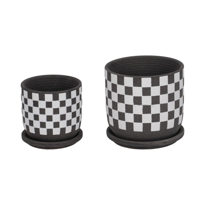 Checkerboard Saucer Planters Set