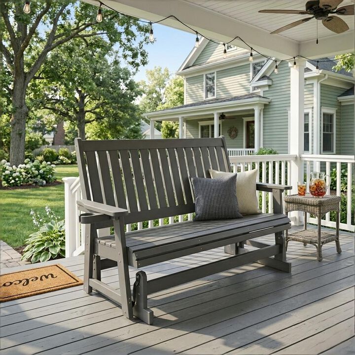 Outdoor HIPS Patio Glider with Cup Holders, All-Weather Resistant, High Backrest and Deep Contoured Seat, Heavy Duty 900 LB for Porch, Garden (3-Seat)