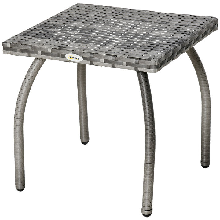 Outdoor PE Wicker Side Table, Small Square Rattan End Table, All-Weather Material Coffee Table for Garden, Balcony, Backyard, Gray