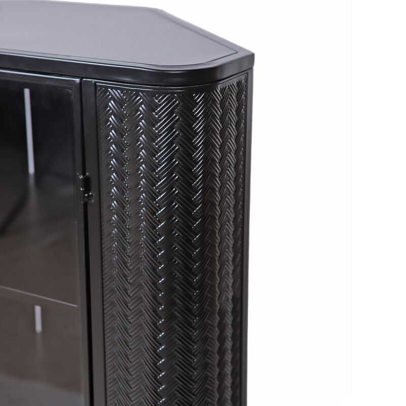 Clihome Modern 3-Tier Corner Storage Cabinet with Tempered Glass Doors, Removeable Shelves & Metal Frame - Freestanding Space-Saving Organizer