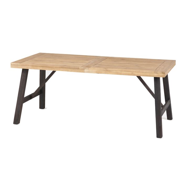 Wren Outdoor Dining Table, Rectangular 71 Inch, Brown and Black Wood - Benzara