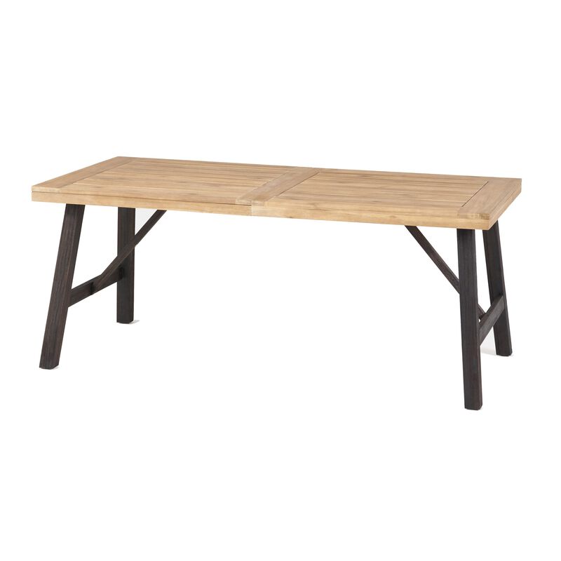 Wren Outdoor Dining Table, Rectangular 71 Inch, Brown and Black Wood - Benzara