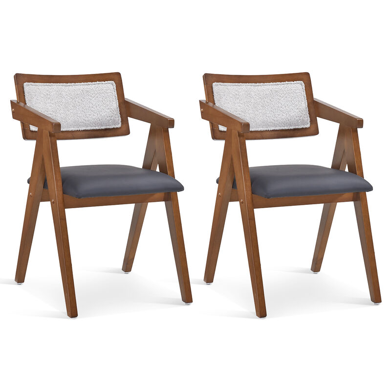 Wooden Accent Chairs with Leathaire Seat Cushions Set of 2