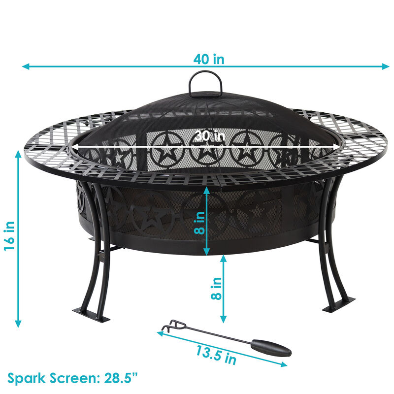 Sunnydaze 40 in Four Star Steel Fire Pit with Spark Screen and Poker