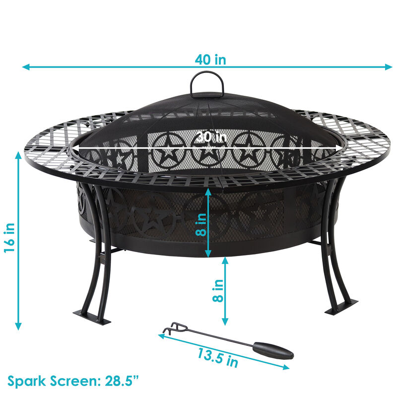 Sunnydaze 40 in Four Star Steel Fire Pit with Spark Screen and Poker image number 4