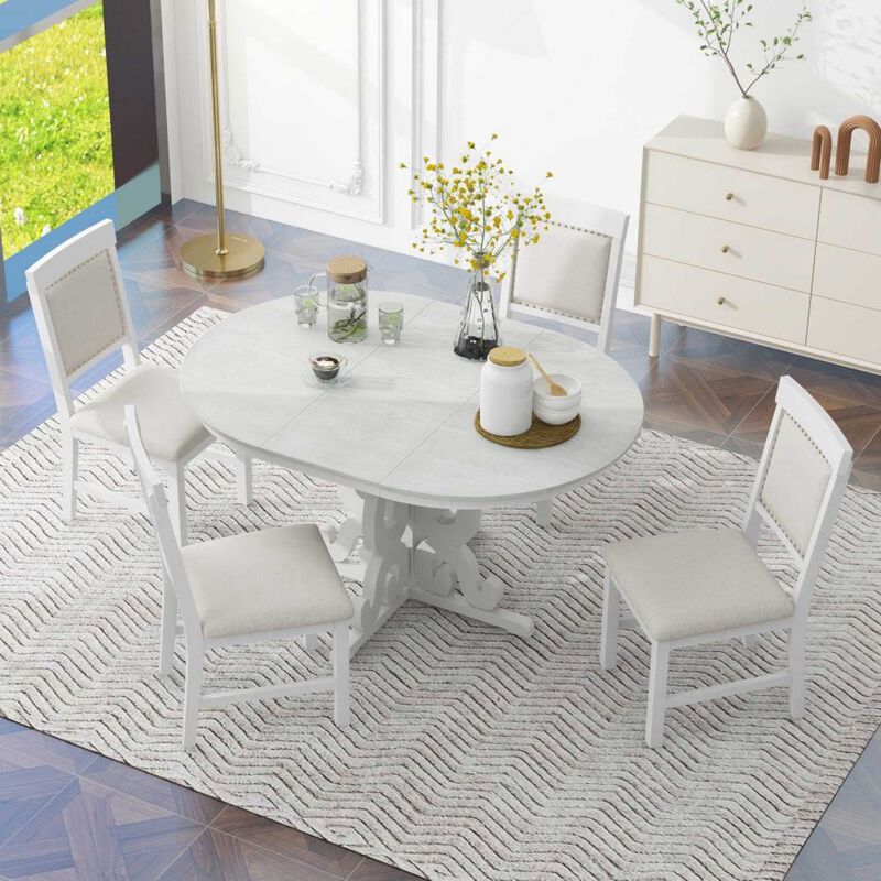 Lupoxt 5‑Piece Retro Extendable Round Pedestal Dining Set image number 2