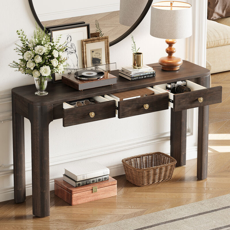 Whisen 52" Rustic Console Table with 3 Drawers, Solid Wood MDF, Sturdy Sofa Table for Entryway Living Room Hallway image number 2