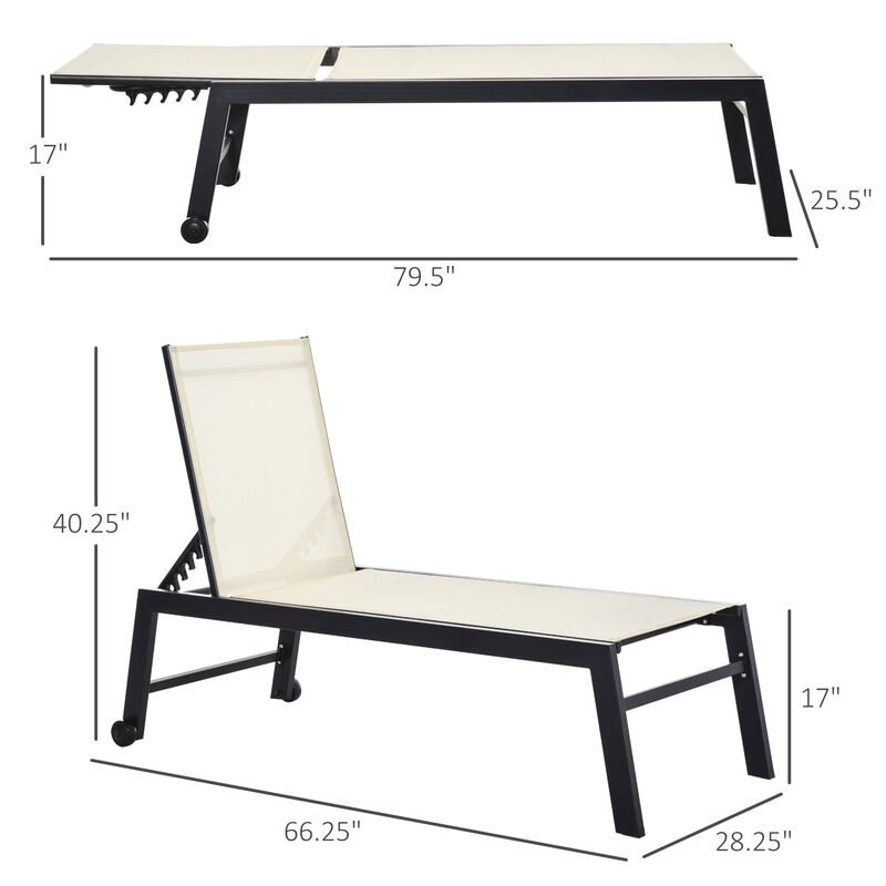 Outdoor Lounge Chair, Patio Lounger With 5-Position Reclining Backrest and 2 Wheels image number 4