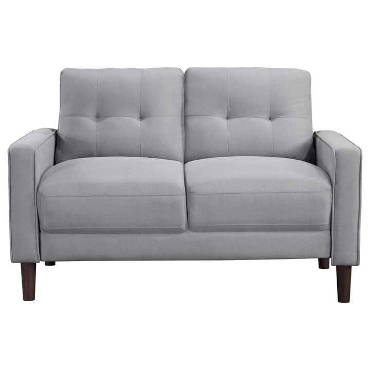 Bow 54 Inch Loveseat, Grid Tufted Back, Track Arms, Self Welt Trim, Gray - Benzara
