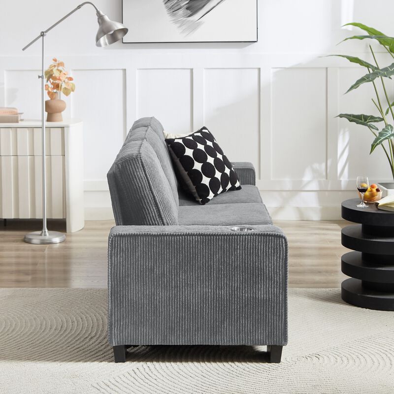 Corm 83.86" Corduroy 3 Seat Modern Sofa image number 3