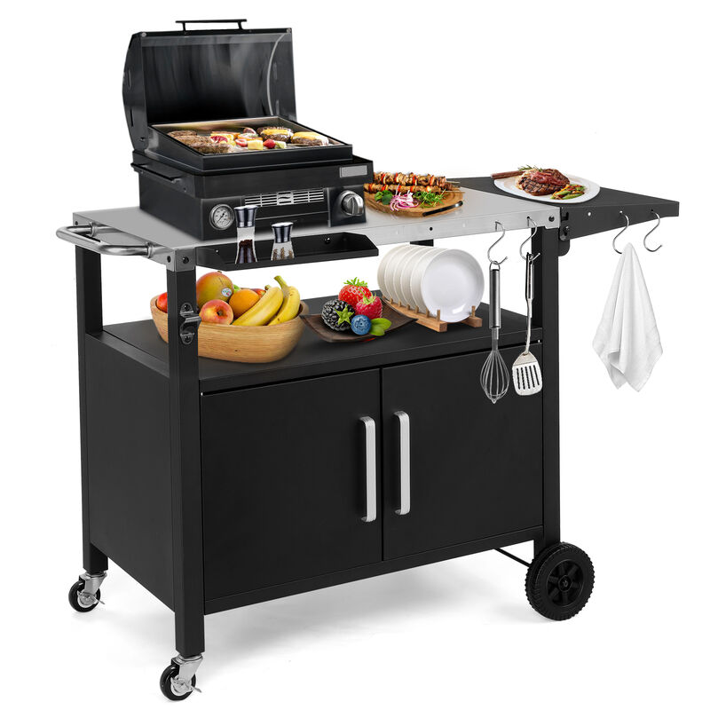 Outdoor Grill Cart with Storage, Wheels, Foldable Top, and Hooks for BBQ Prep image number 0