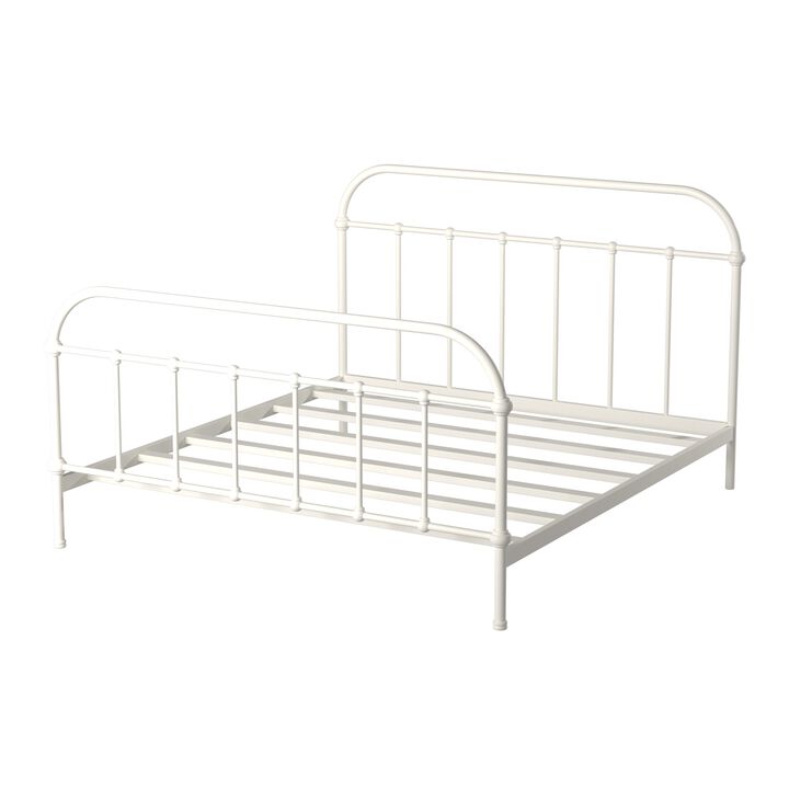Powder Coated Metal Eastern King Platform Bed, White - Benzara