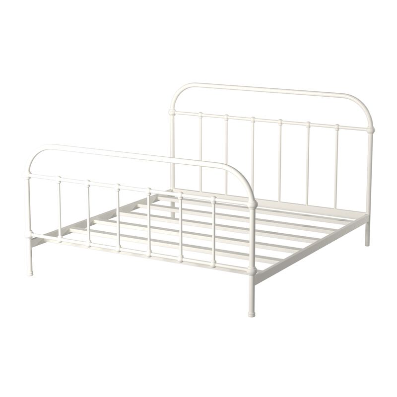Powder Coated Metal Eastern King Platform Bed, White - Benzara