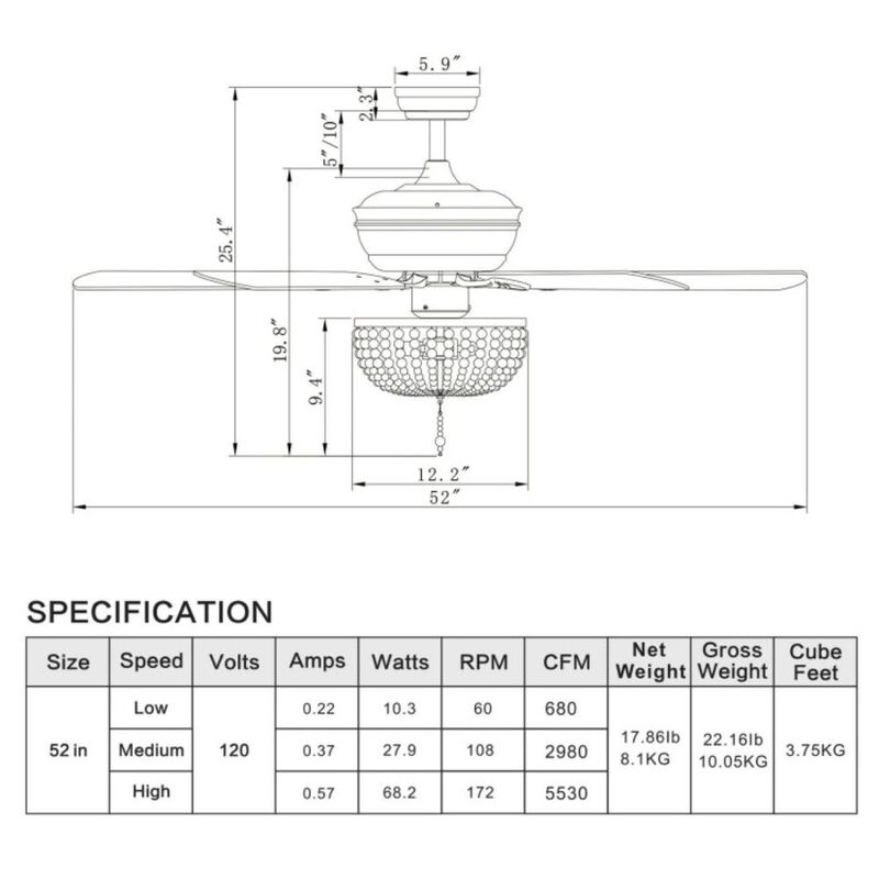 Hivvago Retro Ceiling Fan Light with Reversible Blades Remote Control