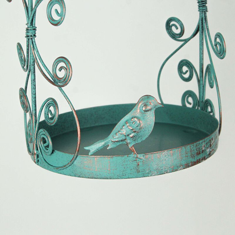 Rust Teal Metal Hanging Bird Feeder Outdoor Decorative Garden Seed Tray Set of 2 image number 2