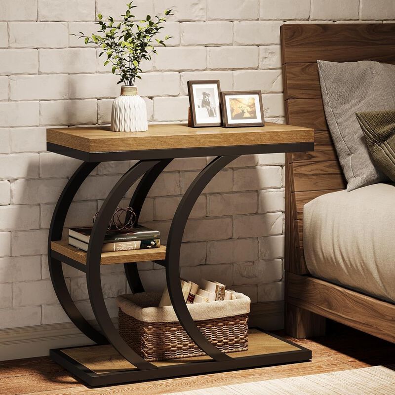 C-Shaped End Table, 3-Tier Side Table with Storage for Living Room image number 4