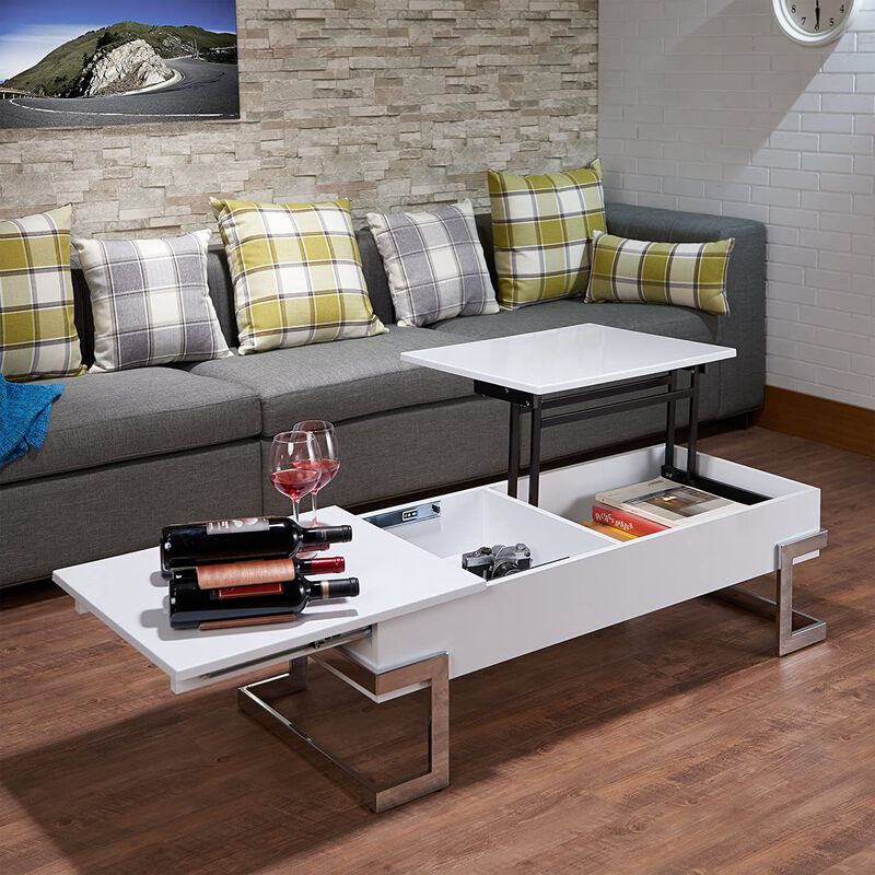 Modern Iron Lift Top Coffee Table with Convenient Storage Shelf