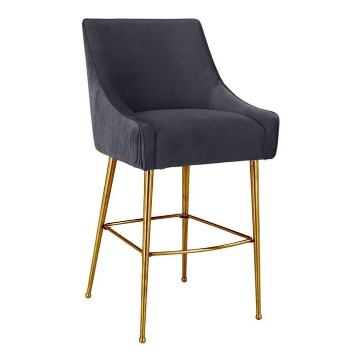 TOV Furniture Beatrix Pleated Dark Grey Velvet Counter Stool