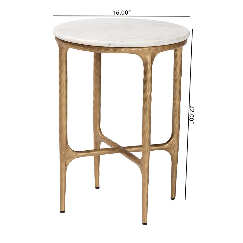 Baxton Studio Akanji Marble End Table - Modern Rustic Accent Table with Hand-Forged Metal Frame for Living Room or Seating Areas, Round image number 6