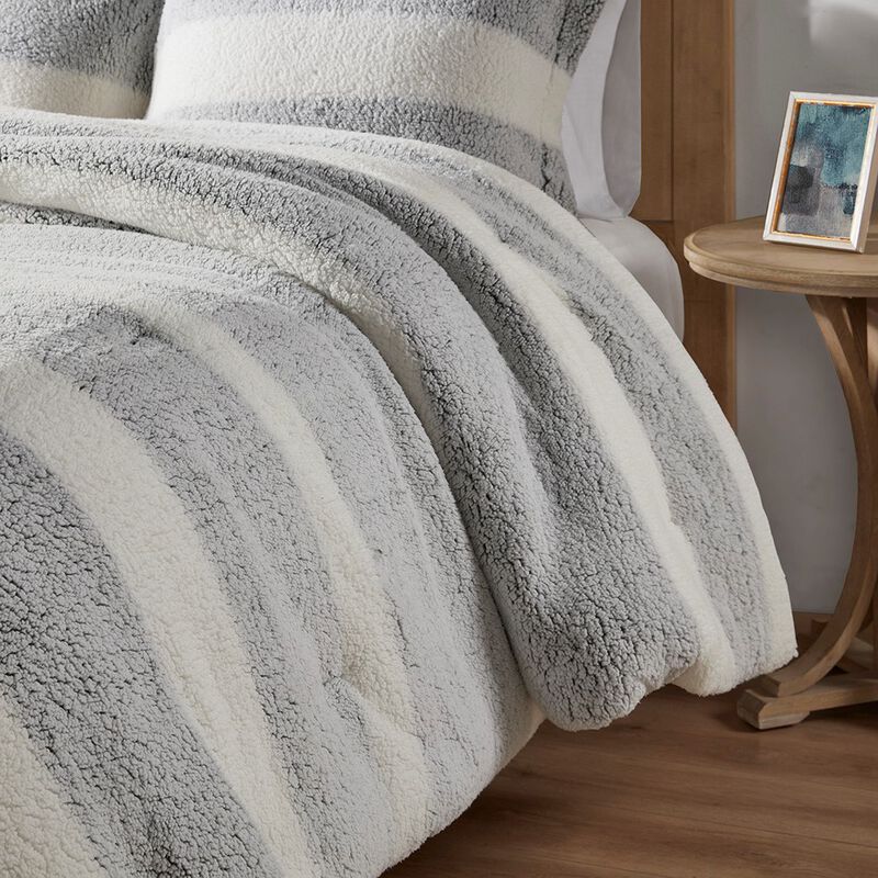 Gracie Mills Wilcox Farmhouse Stripe Sherpa Comforter Set