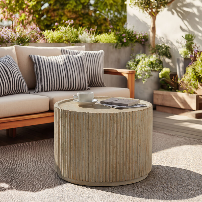 Christopher Knight Home Jayma Patio Modern Lightweight Concrete Round Fluted Coffee Table image number 1