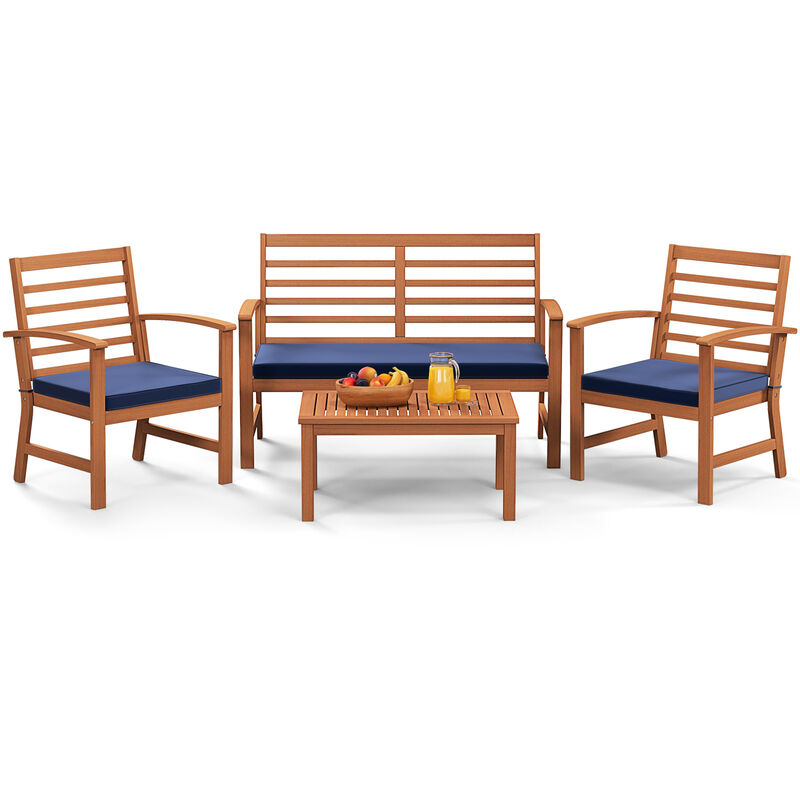 4 Pieces Outdoor Furniture Set with Stable Acacia Wood Frame image number 3