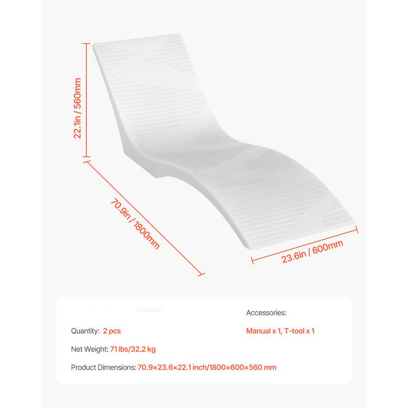 2-Piece In-Pool Lounge Chair Set for Shallow Water, Floating Pool Chaise Loungers-White image number 2