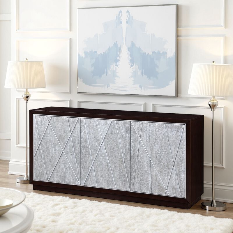 Sideboard Console Cabinet, Silver Metal Touch Open Door, 68 Inch Brown