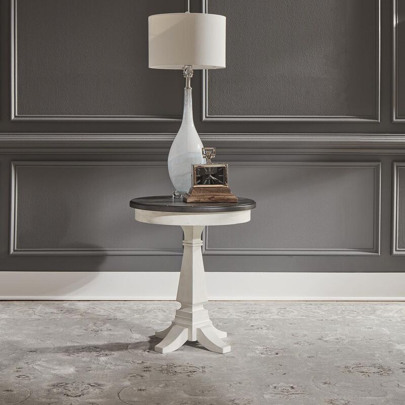 Liberty Furniture Allyson Park Chair Side Table in Wirebrushed White w/ Charcoal Top image number 1