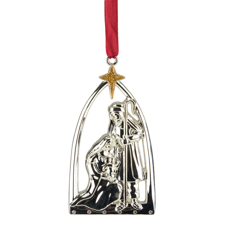 3.5" Silver-Plated Nativity Scene Christmas Ornament with European Crystals image number 1