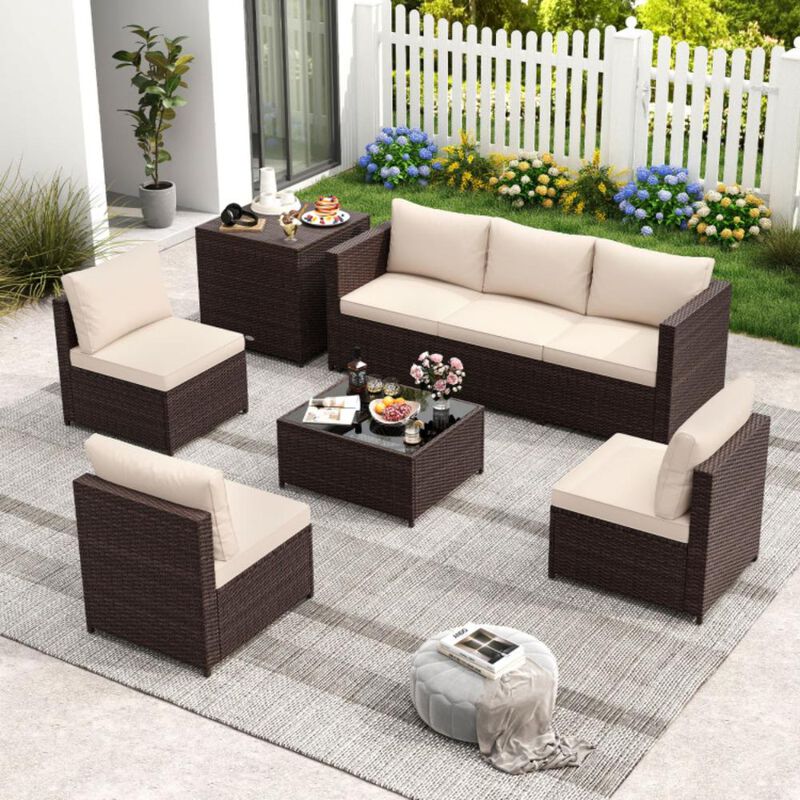 Hivvago 8 Piece Patio Furniture Set with Storage Box and Tempered Glass Coffee Table