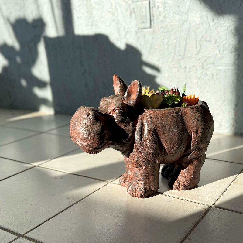 Brown 17" Hippo MGO Planter, Durable Weatherproof Magnesium - Indoor/Outdoor image number 7