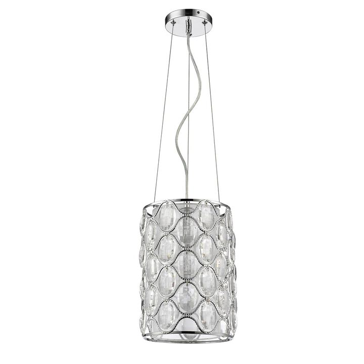 Hivvago Isabella 1-Light Polished Nickel Drum Pendant With Crystal Accents