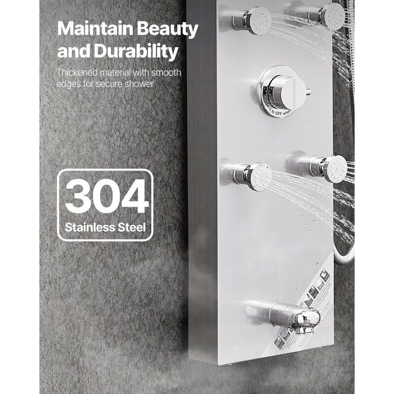 LED Shower Panel Tower with Rainfall Head, 6 Body Jets, Handheld and Tub Spout-Silver image number 4
