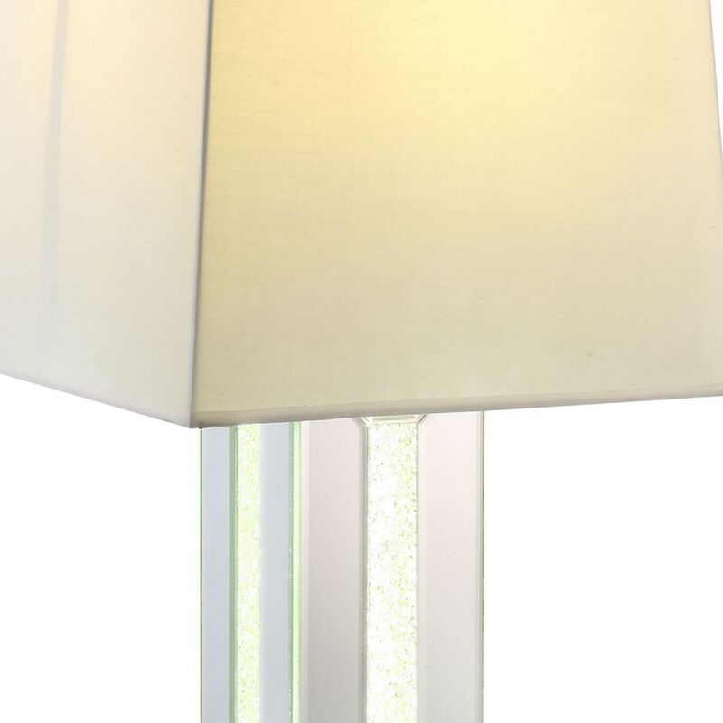 Table Lamp with Cuboid Shape Mirrored Base, Silver-Benzara