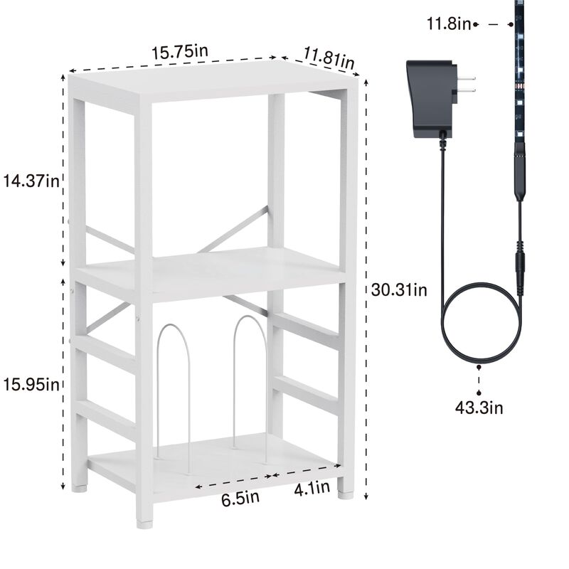 YAKANJ End Table with LED Light,Record Player Stand with Albums Storage,Vinyl Records Storage,Turntable Stand Side Table for Mus