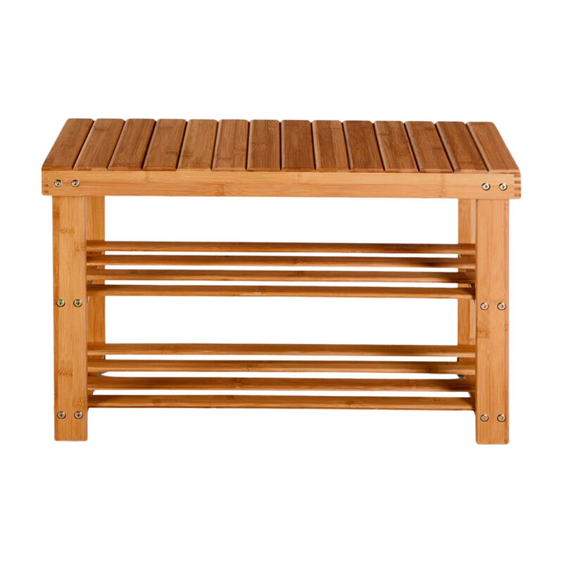 2-Tier Bamboo Shoe Bench Entryway Storage Racks