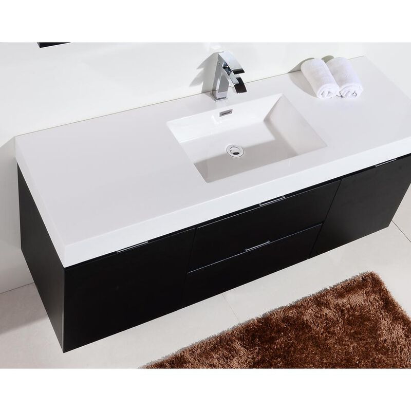 Kubebath Bliss 60 Single Sink Black Wall Mount Modern Bathroom Vanity