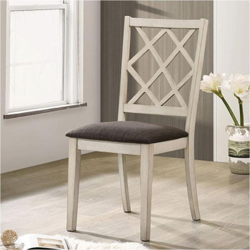 Streamdale Solid Wood Antique White Chairs, Grey Cushion