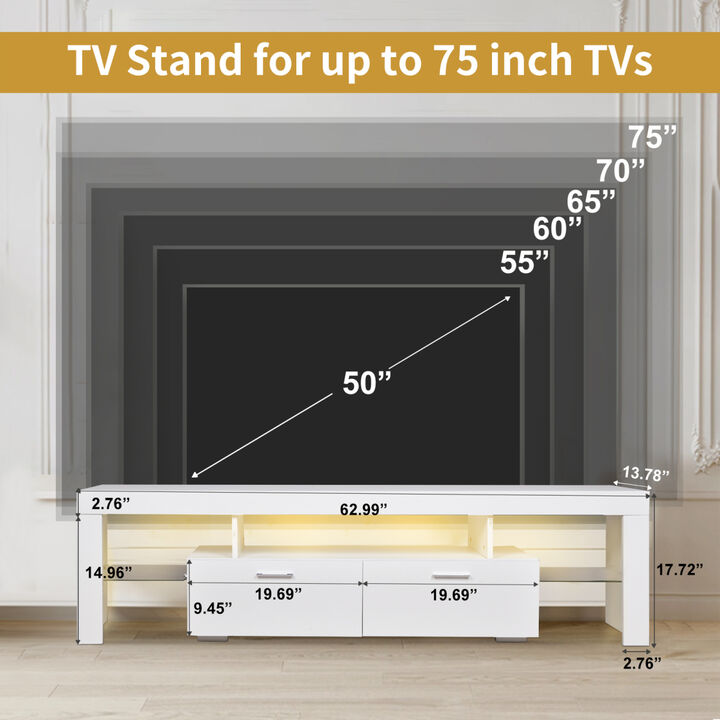 LED TV stand modern TV stand with storage Entertainment Center with drawer TV cabinet for Up to 75 inch for Gaming Living Room Bedroom