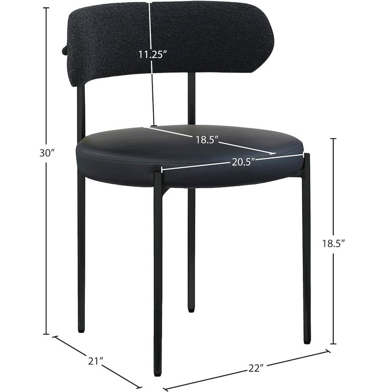 Meridian Furniture Beacon Black Vegan Leather and Boucle Fabric Dining Chair, Set of 2