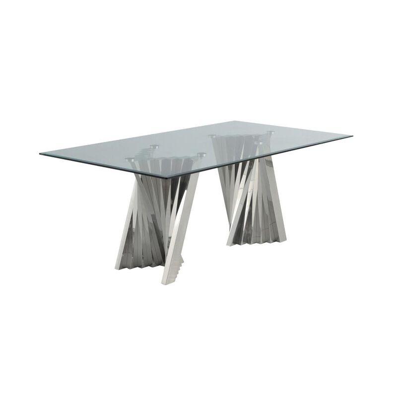 Best Quality Furniture Classic 78 Silver Glass Dining Table with Spiral Base
