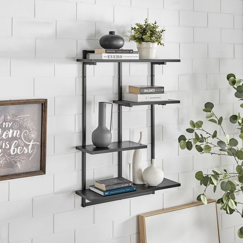 Rhodes 4 Tier Modern Floating Windowsill Wall Shelf Unit with Metal Frame