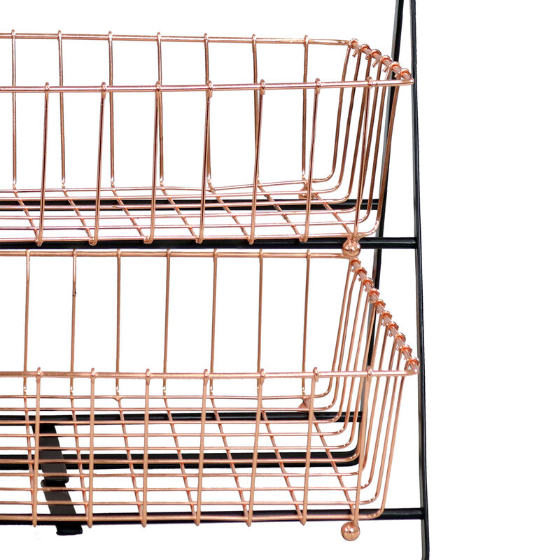Sunnydaze 2-Tier Wire Storage Basket with Handle for Countertop - Copper
