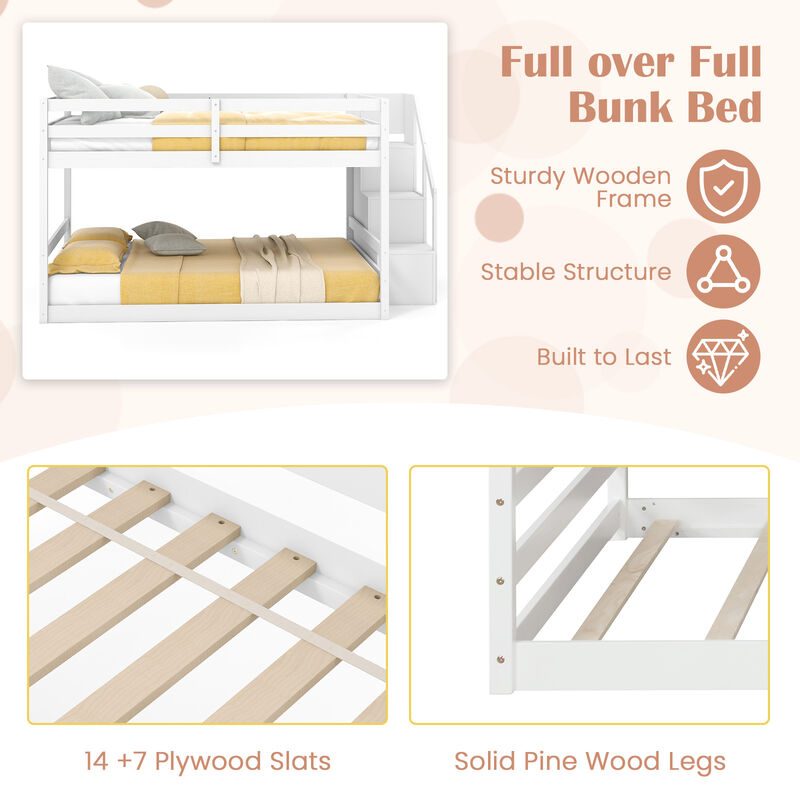 Space-Saving Solid Wood Bunk Bed with Staircase and Storage Drawers